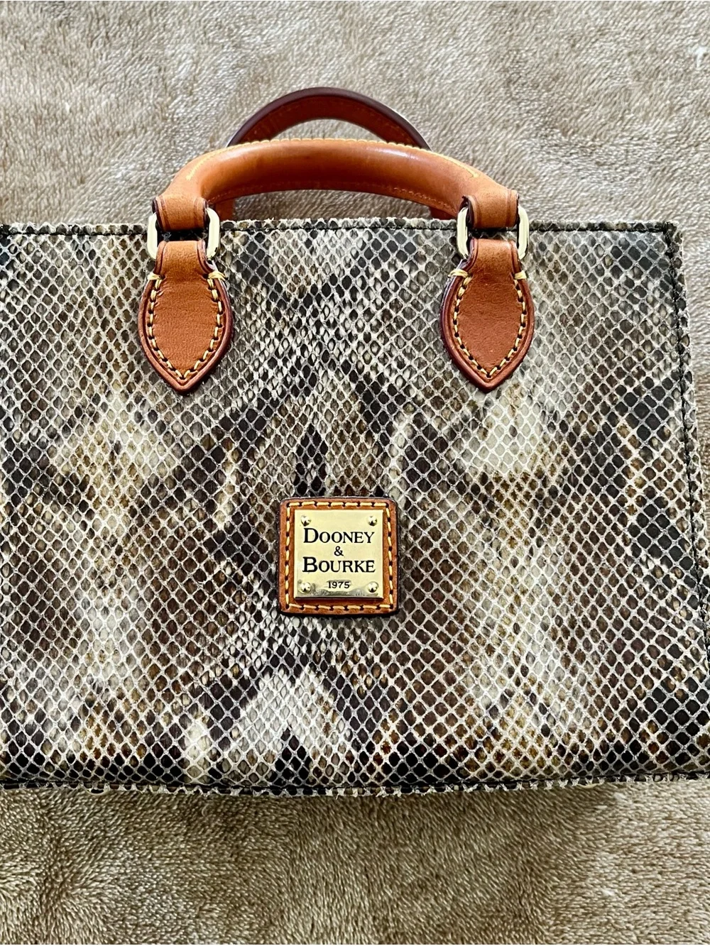 Dooney & Bourke Mini Brown Snake-Print Satchel with British Brown Leather Handle